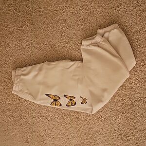 La La Land White Sweatpants with Yellow Butterflies